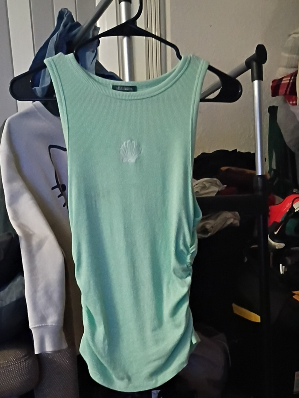Mint Green Ribbed Tank Top with Shell Detail